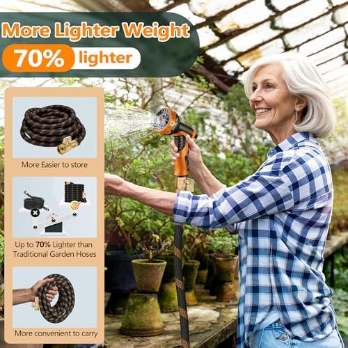 Flexible Garden Hose 50 FT, Ultra Lightweight Water Hoses w/10 Function Sprayer and 3/4" Brass Fittings, Kink-Free, Sturdy, Abrasion Resistant for Yard, Lawn, Outdoor and Gardening(Black Orange) - Image 3