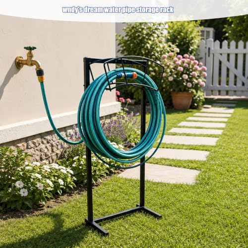 Garden Hose Holder Stand Freestanding with Arched Top Design, Heavy Duty Metal Water Hose Rack for Outside Yard Lawn, Stable Double-Pole Structure with Ground Spikes - Image 4