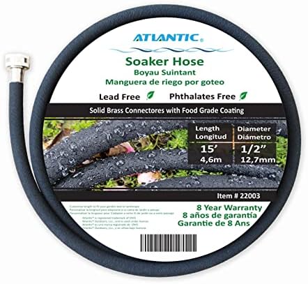 Atlantic Short Soaker Hose 15 FT x1/2" Garden Soaker Hose, Water Seeper Hoses for Foundation Watering, Garden Beds, Garden, Lawn and Plants-Solid Brass Connectors by Atlantic