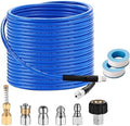 Selkie Pressure Washer Sewer Jetter Kit - 100Ft X1/4" Hydro Drain Jetter Cleaner Hose, Corner, Rotating and Button Nose Sewer Jetting Nozzle Waterproof Tape,Orifice 4.0 4.5,1/4 Inch NPT,5800 PSI by SELKIE