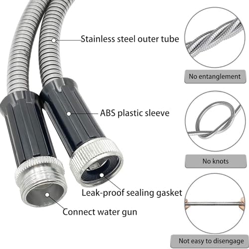 75ft Metal Garden Hose Stainless Steel Heavy Duty Water Hose With 2 Nozzles, No Tangle and Kink, Lightweight & Flexible, Tough and Pet Proof, Metal Garden Hose for Yard, RV, Garden, Outdoor - Image 6