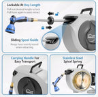 USA Based Retractable Garden Hose Reel, 1/2 in x 50 ft Quick Connect 10-Pattern Sprayer, Wall Mounted Auto Self Retracting Water Hose Reels, UV Resistant Automatic Rewind 180° Mount | Gray - Image 5
