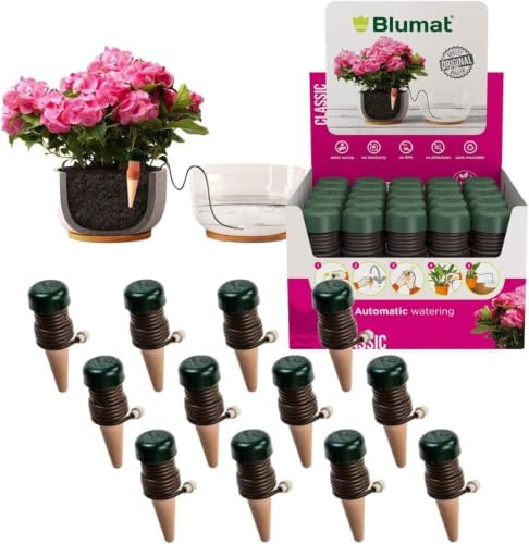 Blumat Classic Self-Watering Stakes - Prevents Overwatering and Underwatering for Healthy Growth While You are Away - Ideal for Indoor Plant Watering (12 Pack w/o Adapter) by BlumatWateringSystems