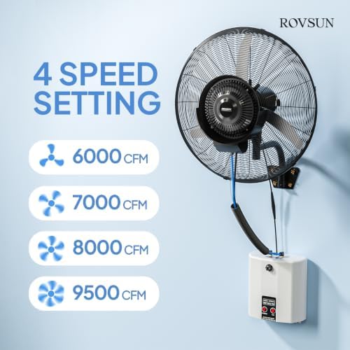 ROVSUN 30" Outdoor Misting Wall Fan with Water Tank, Industrial Wall Mount Mist Fan with BLDC Motor, 4-Speed High Velocity Waterproof Oscillating Fan, Workshop, Patio, Greenhouse, Commercial UL Listed - Image 2