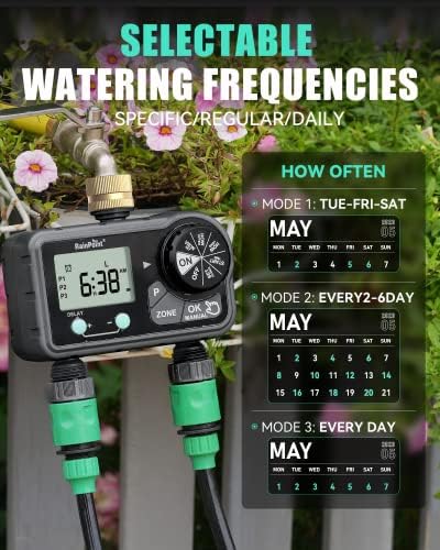 RAINPOINT Brass Sprinkler Timer 2 Stations, Large Digital Water Timer for Garden Hose with 6 Programmable Procedure, with Delay/Manual/Auto Irrigation Mode for Week/Specific/Daily Watering - Image 3