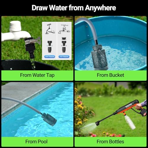 Cordless Portable Washer, 3 Gear 1200PSI Brushless Washer for Car Washing, Patio, Fence, Driveway, Outdoor Cleaning， with 2 Batteries, 6 in 1 Nozzle, 6 Meter Hose, Tap Adapter - Image 6