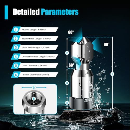 Rotating Spraying Tank Jet Nozzle 3/4” Internal Thread Washing Nozzle 3 Jet Head Stainless Steel Washing Nozzle Rotating Pressure Washer Nozzle Slivery - Image 2