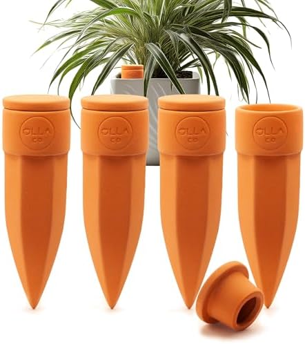 The Olla Company Terracotta Watering Spikes with Lids, Medium 4 Pack by TheOllaCompany