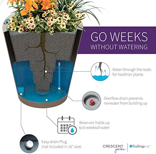 Crescent Garden Dot TruDrop Indoor/Outdoor Planter, Self-Watering Modern Plant Pot, 16 Inches, (Ash) - Image 3