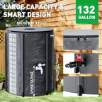 Yesker Collapsible Rain Barrel, 132 Gallon Portable Rainwater Collection System, 550D PVC Water Storage Tank, Rain Catcher with Spigots Filter Overflow Kit, Grey - Image 3