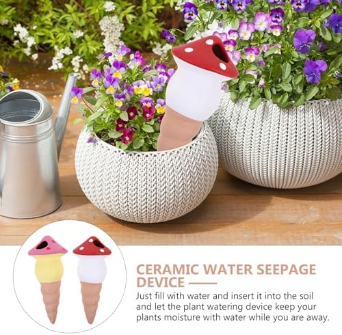 4Pcs Ceramic Self Watering Mushroom Stakes for Plants - Image 3