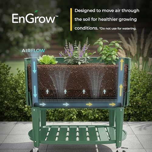 Permasteel Raised Garden Bed with Legs, 40×20×37 in, Planter Box with EnGrow™ TrueSoil™ Technology for Vegetables, Flowers, Herbs, and Fruit, Outdoor Indoor, Storage Shelf, Sage - Image 2