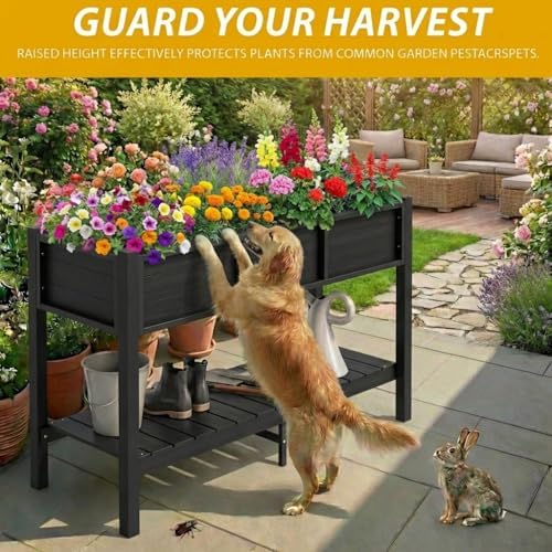 DWVO 48x18x30in Raised Garden Bed Kit, HDPE Planter Box Stand, Poly Wood Weather-Resistant Planter Box with Legs & Storage Shelf, Elevated Garden Bed for Backyard, Patio, Balcony,Black - Image 3