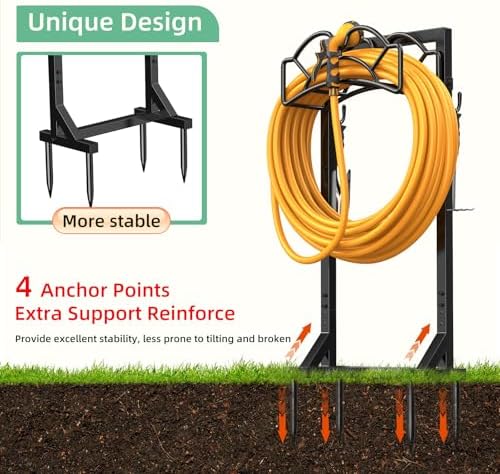 Garden Hose Holder Reel, Upgraded Metal Hose Reels Holds 150ft Hose | Heavy Duty Freestanding Water Hose Holders, Detachable Hose Storage Hanger for Outside - Fan-Shaped - Image 2