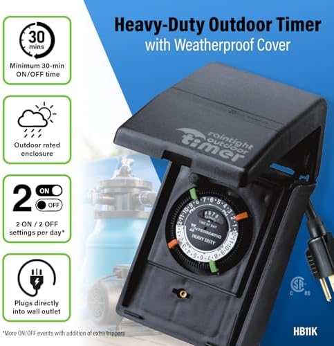 Intermatic HB11K Heavy-Duty Outdoor Plug-in Timer – 2 ON/2 Off Settings, 30-Min Minimum Intervals, Weatherproof Flip Cover, 15A/1800W, 1 HP Rated, 13" Cord – Ideal for Pool Pumps, Lights, Decorations - Image 2