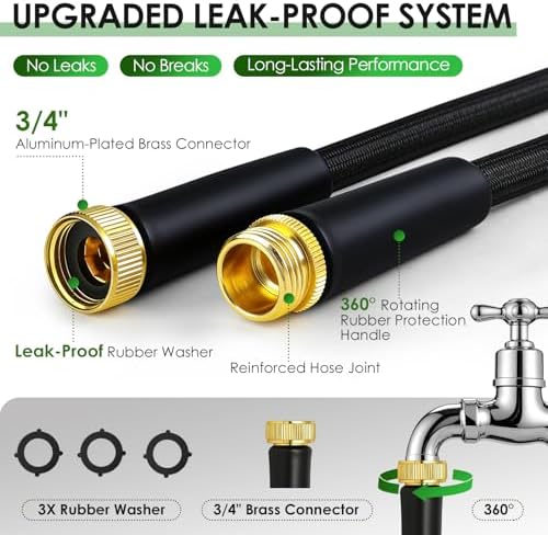 75FT Garden Hose Non-Expanding Flexible Water Hose With Sprayer Nozzle Lightweight Portable High Pressure Kink Resistant & Leakproof Durable Black Pipe For Garden Yard Lawn - Image 3