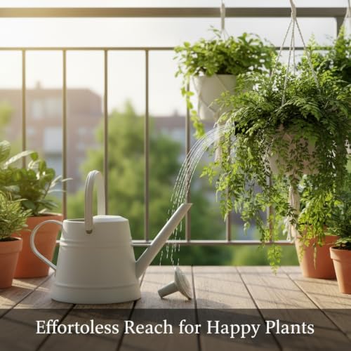 1 Gallon Plastic Watering Can with Long Spout & Dual Handles for Indoor Plants, Hanging Baskets - White, Yellow, Green, Gray - Image 3