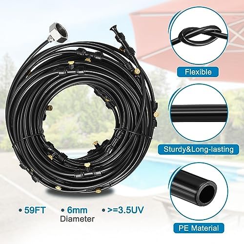 uxcell Misting Cooling System, 59FT(18M) Misting Line +20 Mist Nozzles +3/4" Brass Adapter, Misters for Outside Patio Garden Greenhouse Umbrella - Image 5