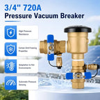 3/4 Inch Backflow Preventer, Brass Pressure Vacuum Breaker Assembly, 400 PSI Sprinkler Backflow Valve for Lawn Irrigation, Garden Water Lines and Outdoor Anti-Siphon Protection - Image 5