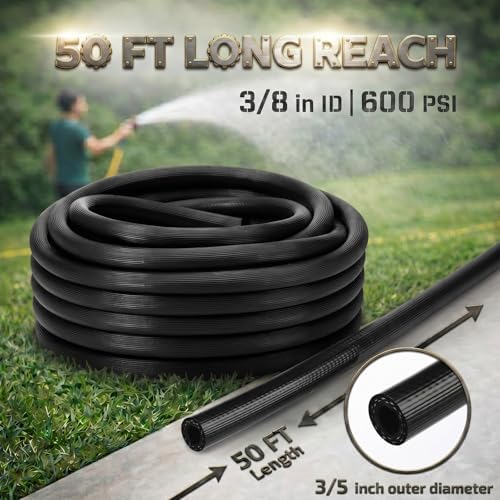Garden Rubber Hose 3/8"ID x 50ft PVC Spray Reinforced Hose, Black, 600 Psi - Image 2