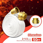 2‑1/2" x 50 ft Single Jacket Fire Hose with NST/NH Brass Couplings & Spray Nozzle, 750 PSI Burst, Commercial Grade - Image 2
