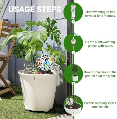 VOREEN Mosaic Glass Plant Watering Globes 2 Pack 500ml with Terracotta Spikes, Handmade Self-Watering Stakes for Indoor/Outdoor, Gift for Garden Lover,Multi Colored Flowers - Image 5