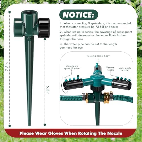 Landical Above Ground Irrigation Garden Sprinkler System 3 Pack Lawn Sprinkler and 32.8 ft Garden Hose Drip Irrigation System DIY Plant Watering Set for Yard - Image 3