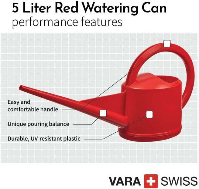 Consolidated Plastics Durable Swiss Watering Can with UV Protection, Ergonomic Handle for Indoor/Outdoor Gardening, Made in Switzerland (5 Liter, Red) - Image 2