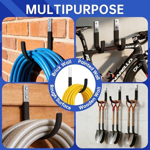 Hose Hanger Wall Mount, Heavy Duty Metal Garden Hose Holder with Screws,Hose Hook, Metal Water Hose Hangers Hose Rack Hose Reel for Outside, Indoor, Garage, Garden and Yard (4, Matte Black) - Image 3