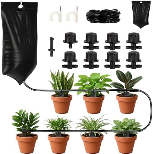 Automatic Plant Waterer Indoor Drip Irrigation System with 2.77Gal Water Bag and 7 Adjustable Drippers for Potted Houseplants, Balcony, or Vacation - Indoor Plant Watering Devices by Pure Garden by PureGarden