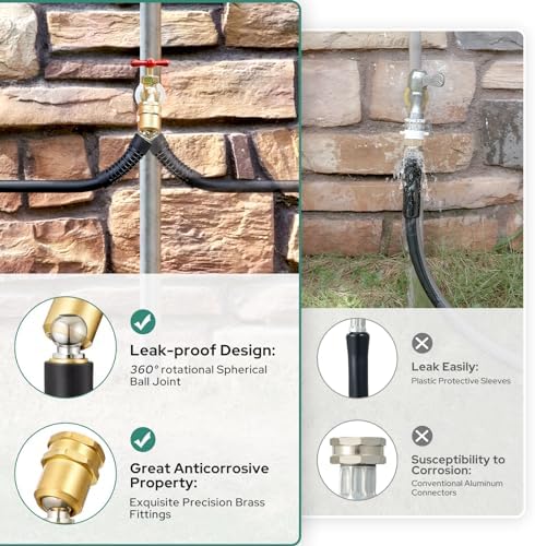 HOMEIDEAS 50 ft Rubber Garden Hose with Nozzle - Newly Leak-proof & Kink-free Design | Freely Rotational Spherical Ball Joint, Anticorrosive 3/4" Brass Fittings - Perfect for Outdoor Watering - Image 2