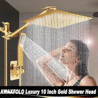 10'' Square Rain Shower Heads with Handheld, High Pressure Shower Head Combo with 11'' Adjustable Extension Arm, All Metal Shower Wand with 78'' Anti-Leak Shower Hose, 3 Way Diverter Valve, Gold - Image 3