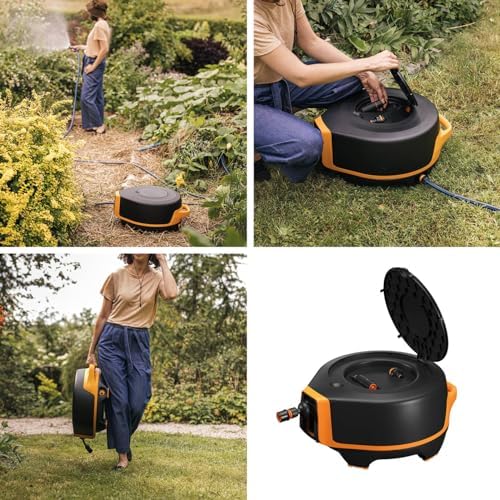 Fiskars Waterwheel XL, All-Inclusive Watering Kit, 25 m Total Reach, Automatic Retracting, Garden Hose in Universal Size (Diameter 13 mm), Universal Tap Connector, Black/Orange, X-Series, 1067549 - Image 3