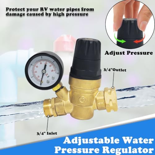 RV Water Pressure Regulator Filter Kit, Camper Water Pressure Regulator with Gauge, Hose Splitter, Brass Elbow Flexible Connector,Inline Water Filters, Sprayer - Image 4