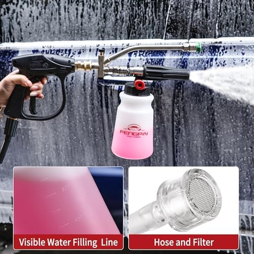 FENG PAI Foam Cannon with Pressure Washer Gun and Dual Connector, 3-in-1 Short Lance Accessory for Snow Foam Cannon, Power Washer Blaster Kit for Car Washing and Cleaning, Sprayer Bottle 1L 4000 PSI - Image 3