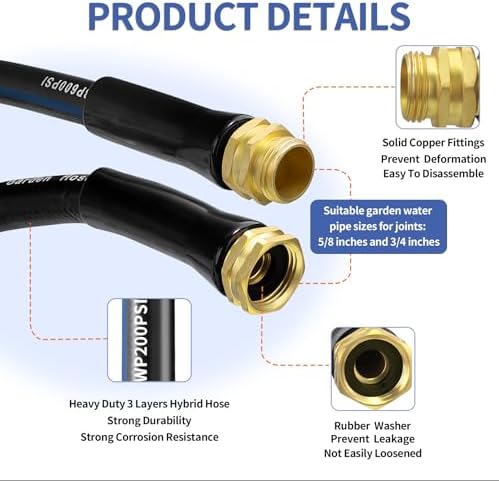 50 FT Garden Hose, Flexible No Kink Heavy Duty Garden Water Hose Flex Copper Bullet Collapsible Washer Rubber Hose 5/8" Soft Lightweight Outdoor Waterhose Manguera Para Jardin - Image 2