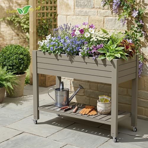 Vixzen Raised Garden Bed Outdoor,Reinforced Large Planter Box with Wheels & Storage Shelf,Mobile Planter Bed Box for Backyard, Patio, Balcony (Light Brown, 21Gal（43.31"×17.72"×33.66"）) - Image 7