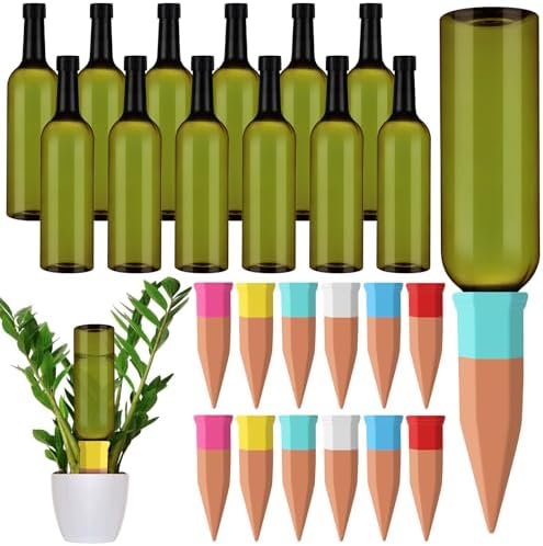 SiliFine 12 Sets Terracotta Watering Spikes,Green and Mixed Color by SiliFine