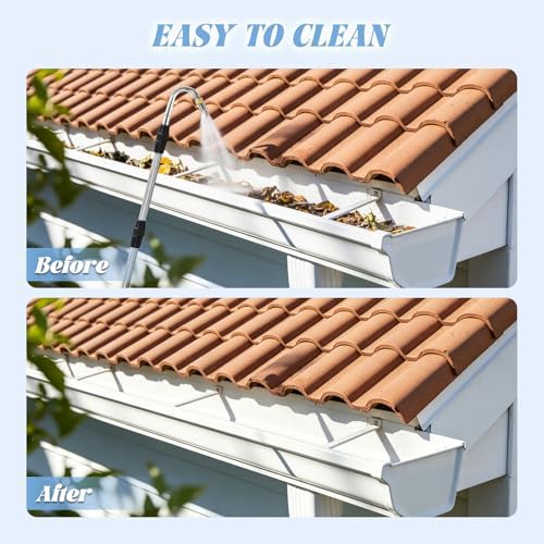 2-IN-1 20FT Reach Gutter Cleaning Tools, 12FT Telescoping Gutter Cleaning Tool with Bendable Wand & Curved Wand, 360° Rotating Nozzle, Adjustable Spray Patterns, Hose Attachment for Garden, Car Wash - Image 5