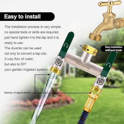 2 Way Hose Splitter, 3/4" GHT Brass Garden Hose Splitter (Green) - Image 6