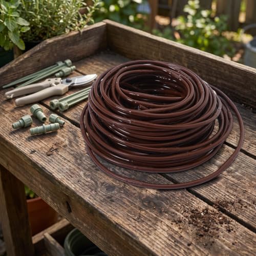 1/4 Inch Brown Drip Irrigation Tubing PVC Garden Watering Line 100ft - Image 6