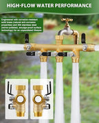 Garden Hose Splitter, 5 Way Heavy Duty Brass hose splitter, Water Hose Bib Spigot Splitter with 0.59" Full Flow Ball Valve Outlet & Shut-Off Valve 3/4'' Connector Outdoor Water Faucet Adapter - Image 5
