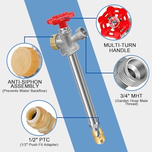 Boltigen 12inch Anti-Siphon Frost Free Sillcock, No Lead Brass Frost Proof Outdoor Faucet Bib with Backflow Preventer, 1/2" Push-to-Fit Connector X 3/4 Inch Hose Bibb Frost Free Spigot - Image 4