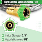 UNCO- Stainless Steel Metal Hose with 4 Function Brass Nozzle, 50 ft, No Kink, Metal Garden Hose - Image 3