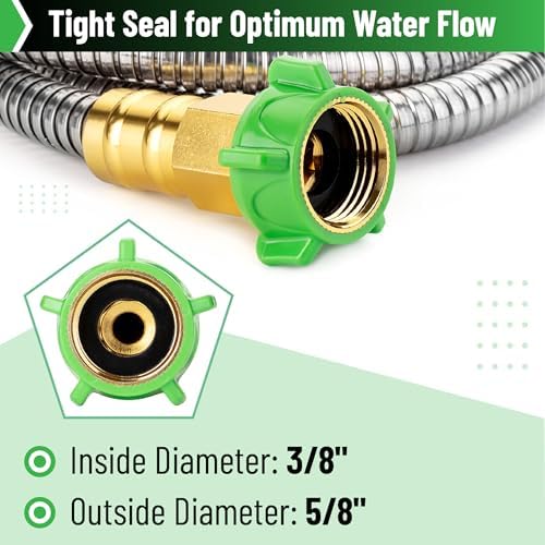 UNCO- Stainless Steel Metal Hose with 4 Function Brass Nozzle, 75 ft, No Kink, Metal Garden Hose - Image 3