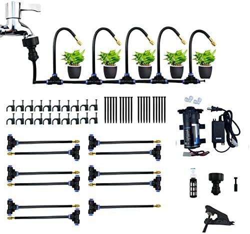 Outdoor Misting Cooling System Kit with 24v Silent Pump & Adjustable Nozzles & Flexible Misting Line & Filter, Patio Misters Mister System Drip Irrigation System for Outside (Size:9m Tube+ 11nozzles) by Melairy