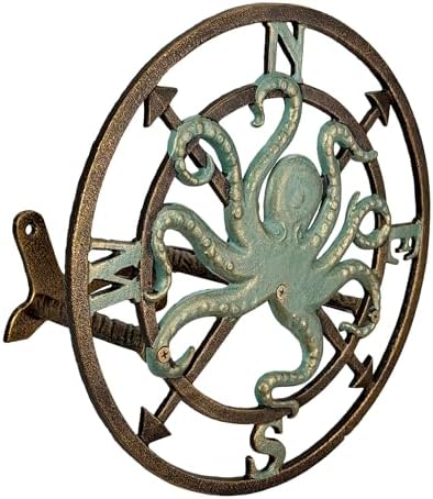 Zeckos Garden Hose Holder Octopus Compass 12 Inch Cast Iron Bronze by Zeckos