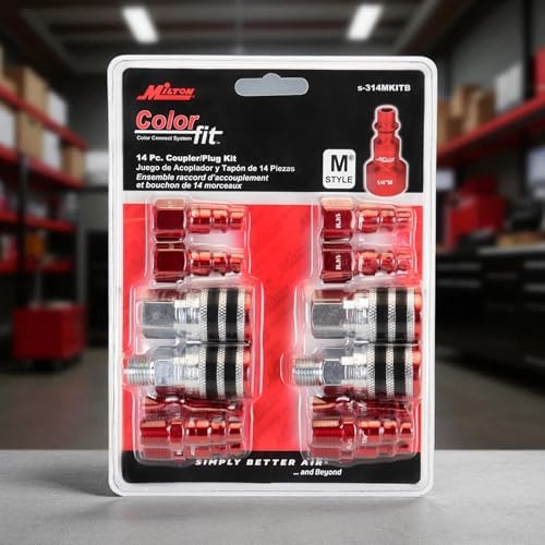 Colorfit by Milton Coupler & Plug Kit (M-Style) with Rubber Bumpers – 1/4" NPT Quick Connect Hose Fittings for Air Tools & Compressors - 14-Piece - Image 2