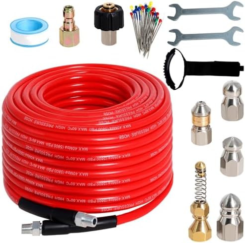 100FT 1/4-In Sewer Jetter Kit, 5800 PSI Pressure Washer Drain Cleaner Hose by Zejoot