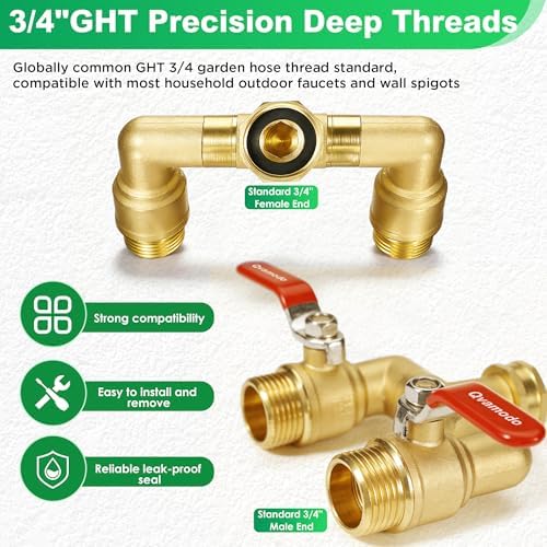 360° Rotatable Garden Hose Splitter 2026 Upgrade 3/4" GHT Swivel Brass Hose Splitter, High Flow Spigot Splitter with Seperately Shut Off Valves, Heavy Duty Faucet Splitter for Outdoor Garden Courtyard - Image 3